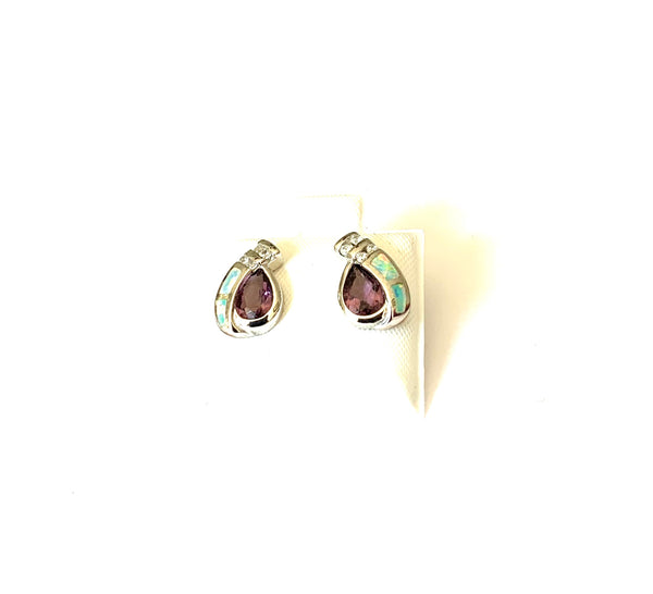 Earrings sterling silver studs with opal and amethyst - Ilumine Gallery Store dainty jewelry affordable fine jewelry