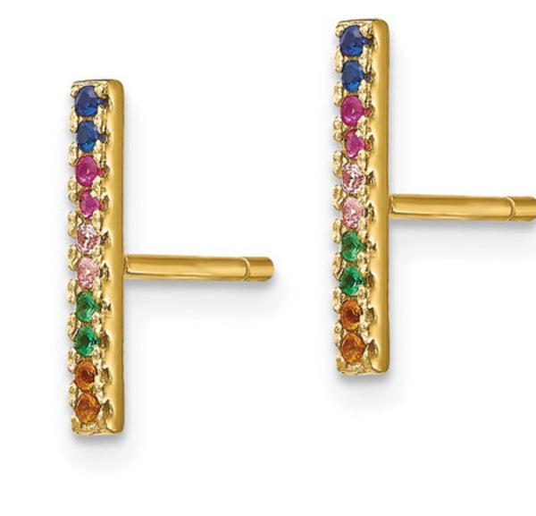 Gold rainbow bar post earrings