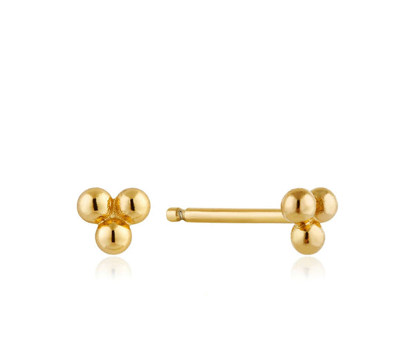 Gold Triple Ball Stud Earrings