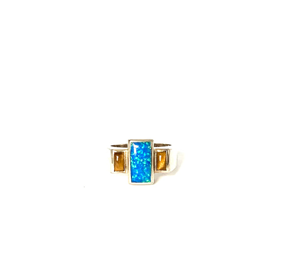 Ring sterling silver with opal and tigers eye - Ilumine Gallery Store dainty jewelry affordable fine jewelry