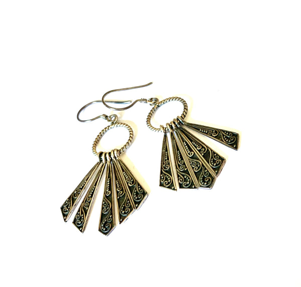 Sterling silver handcrafted fan earrings - Ilumine Gallery Store dainty jewelry affordable fine jewelry
