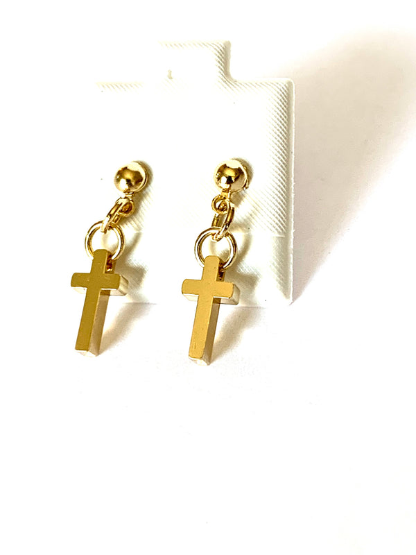 Earrings yellow gold dainty cross earrings - Ilumine Gallery Store dainty jewelry affordable fine jewelry