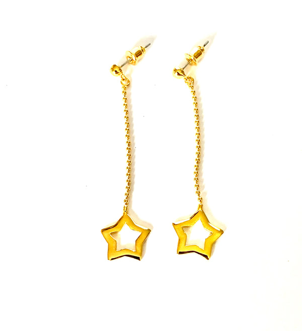 Earrings yellow gold long dropping star - Ilumine Gallery Store dainty jewelry affordable fine jewelry