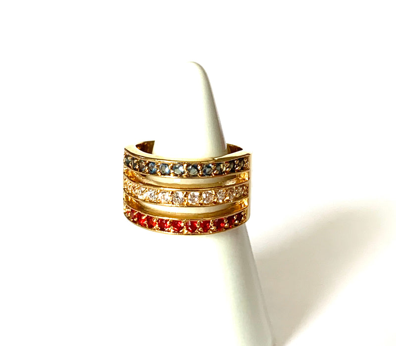 Ring yellow gold with red, blue, & white crystals - Ilumine Gallery Store dainty jewelry affordable fine jewelry