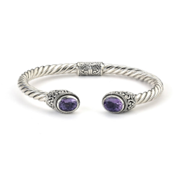 Bracelet sterling silver oval amethyst twisted bangle - Ilumine Gallery Store dainty jewelry affordable fine jewelry