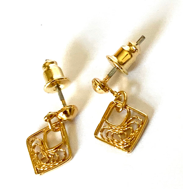 Earrings yellow gold overlay dainty diamond shape - Ilumine Gallery Store dainty jewelry affordable fine jewelry