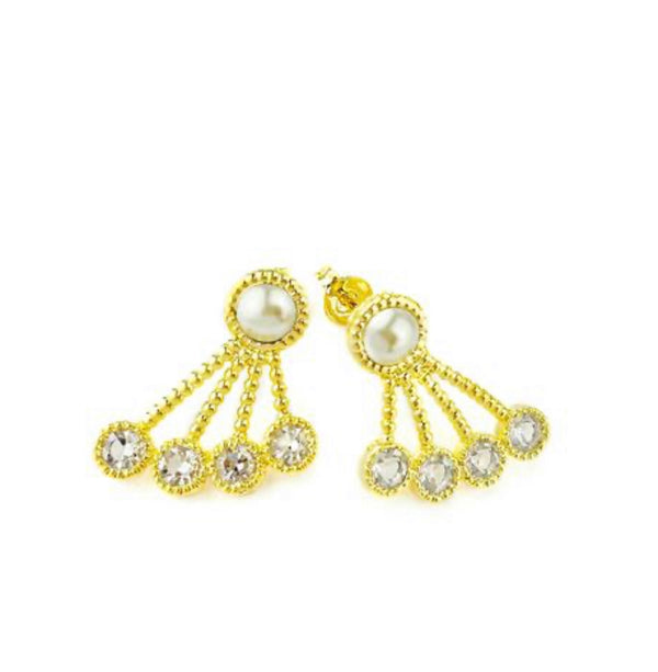 Earrings yellow gold pearl on pearl or pearl on crystals - Ilumine Gallery Store dainty jewelry affordable fine jewelry
