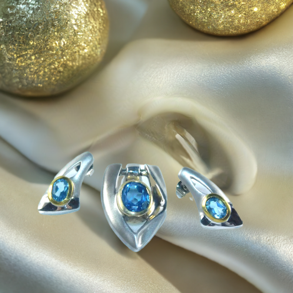 Blue Topaz Earrings & Pendant Set