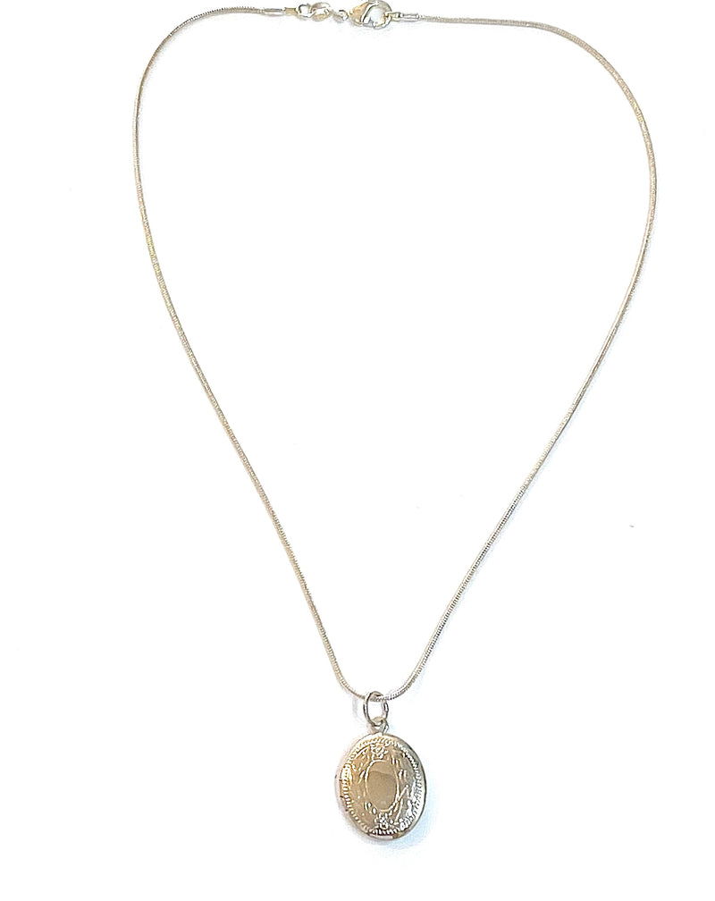 Silver Oval Locket Pendant Necklace