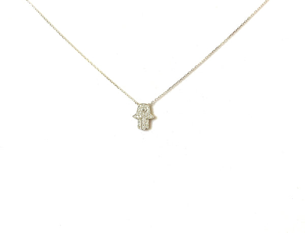 Necklace sterling silver or yellow gold khamsa or hand of fatima - Ilumine Gallery Store dainty jewelry affordable fine jewelry