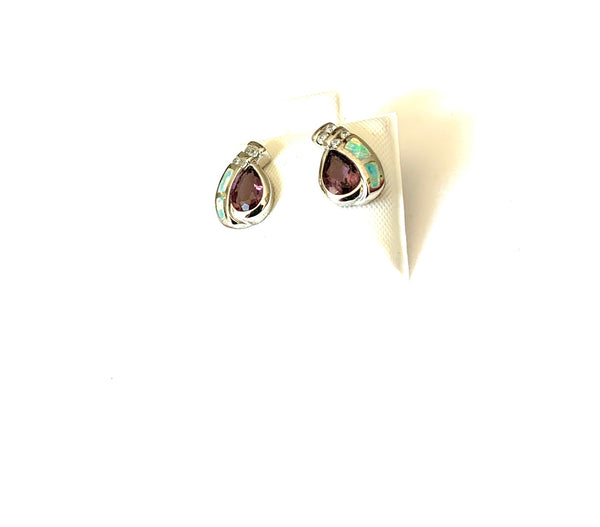 Earrings sterling silver studs with opal and amethyst - Ilumine Gallery Store dainty jewelry affordable fine jewelry