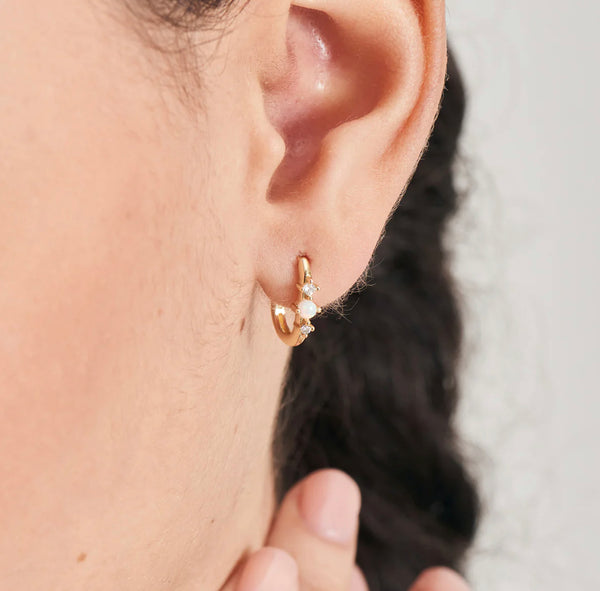 Gold Kyoto Opal Oval Huggie Hoop Earrings