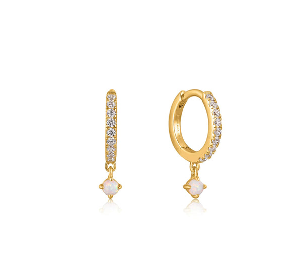 Gold sparkle kyoto opal drop huggie earrings