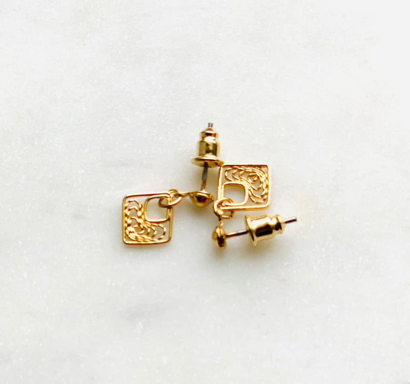 Earrings yellow gold overlay dainty diamond shape - Ilumine Gallery Store dainty jewelry affordable fine jewelry