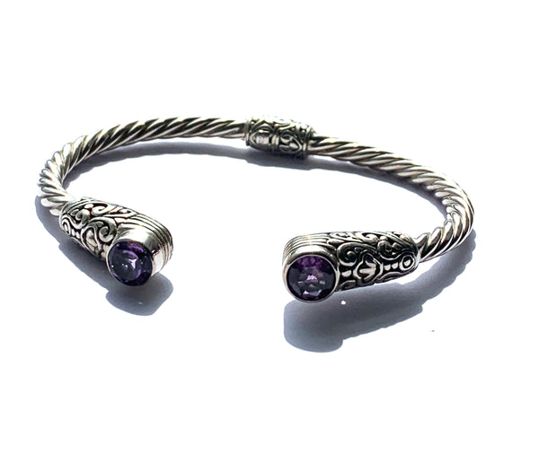 Sterling silver amethyst or ruby gemstone bangle - Ilumine Gallery Store dainty jewelry affordable fine jewelry