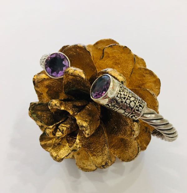 Silver twisted amethyst bangle bracelet - Ilumine' Gallery 